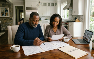 African American couple reviewing construction contract language